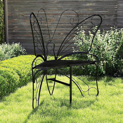 Pink Butterfly Benches Outdoors, Pretty Garden Bench & Cute Metal Outside Bench, Front Porch Benches Outdoor with Sturdy Frame for Lawn Yard Balcony (Black 1)