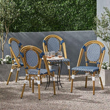 Christopher Knight Home Gwendolyn Outdoor French Bistro Chairs (Set of 4), Blue + White + Bamboo Print Finish - Photo 2