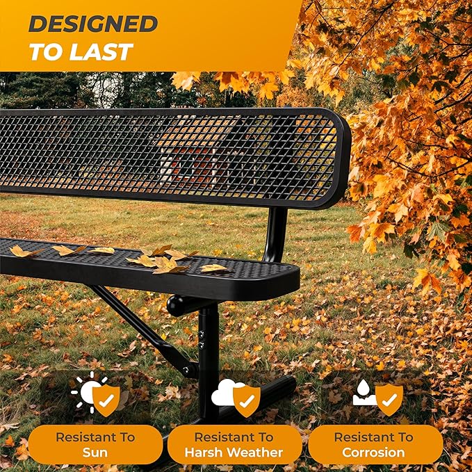 Heavy-Duty Outdoor Metal Bench, Thermoplastic-Coated, Portable, Weatherproof, Commercial-Grade for Parks, Gardens - Photo 6