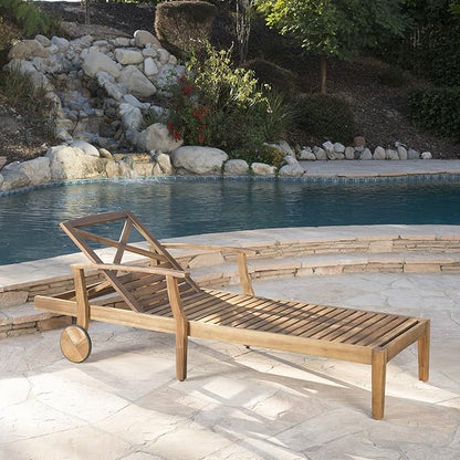 Christopher Knight Home Perla Outdoor Chaise Lounge with Water Resistant Cushion, Teak Finish / Blue