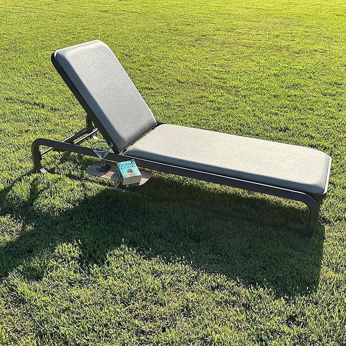 PURPLE LEAF One Piece Chaise Lounge Patio Chair Recliner Outdoor for Patio Poolside Balcony Slide-Out Side Table with Cushion Adjustable Backrest Coffee