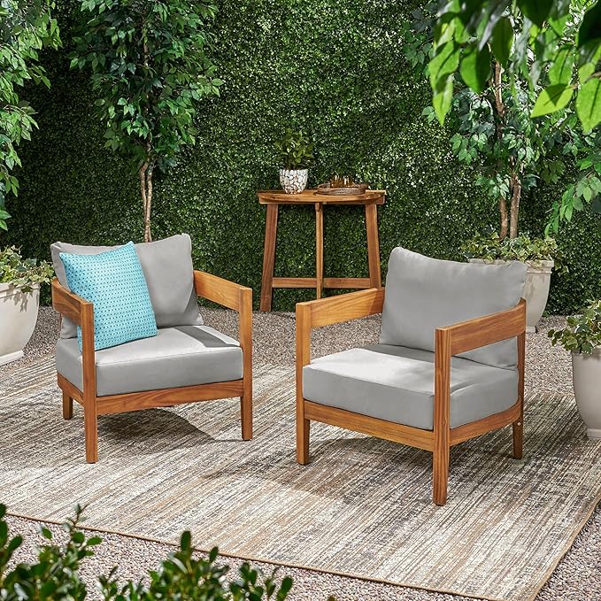 Christopher Knight Home Nadine Acacia Wood Club Chairs Set of 2, Outdoor Accent Chair, Tub Shape Design Armchair - Photo 1