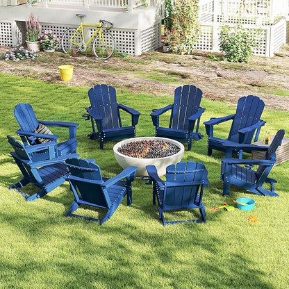 Domi Folding Adirondack Chairs Set of 6, HDPE All-Weather Outdoor Chairs with Cup Holder, Wooden Textured Fire Pit Chairs for Backyard, Patio, Poolside & Deck, Navy Blue