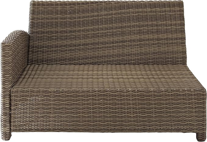 Crosley Furniture Bradenton Outdoor Sectional Left Side Loveseat, 2-Person Wicker Patio Couch for Deck, Brown with Sangria Cushions