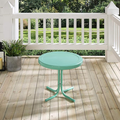 Crosley Furniture Griffith Weather Resistant Retro Metal Outdoor Side Table for Patio, Deck, Porch, Aqua
