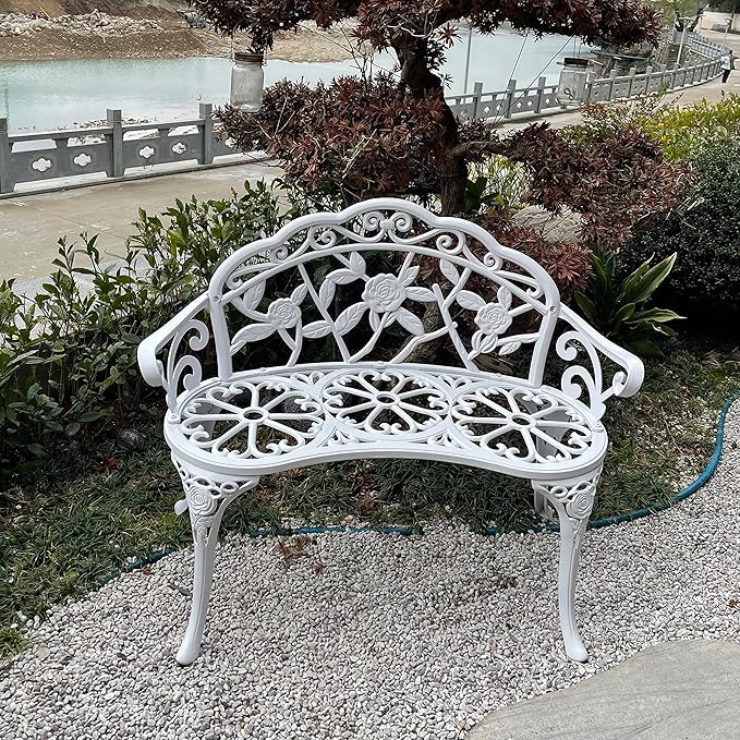 Mandolin Outdoor Benc Park Garden Chair, All Chair Anti Rust Cast Aluminum Patio Yard Bench - Photo 7