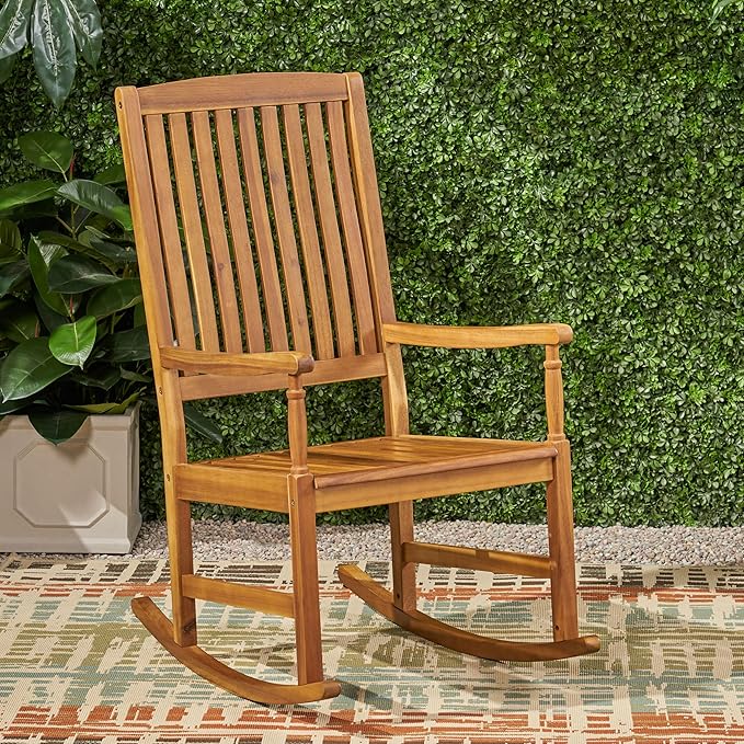 Acacia Wood Outdoor Patio Rocking Chairs with 250lbs Support, Smooth Porch Rocker for Deck Lawn Yard