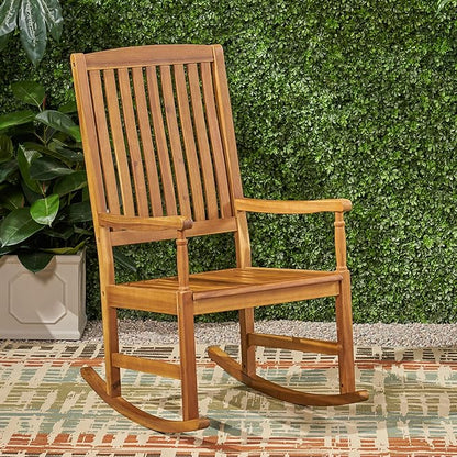 Acacia Wood Outdoor Patio Rocking Chairs with 250lbs Support, Smooth Porch Rocker for Deck Lawn Yard