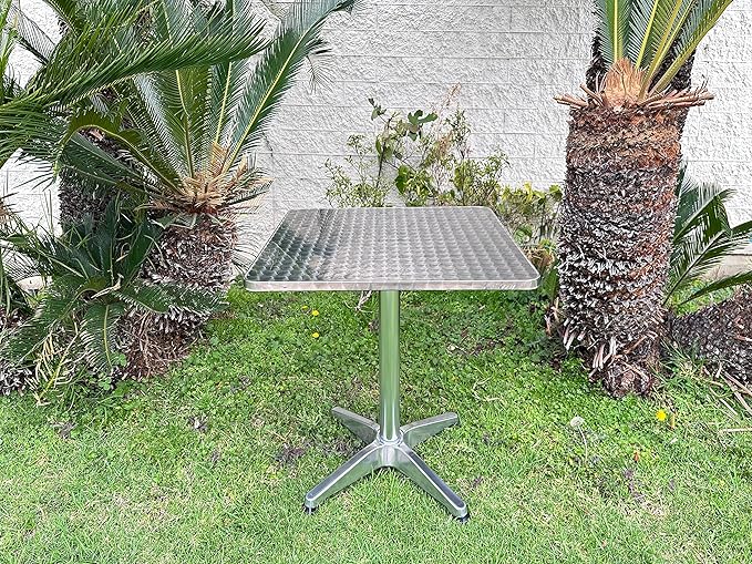 BTEXPERT Indoor Outdoor 23.75" Square Restaurant Table for Patio Stainless Steel Silver Aluminum Furniture with Base - Photo 8