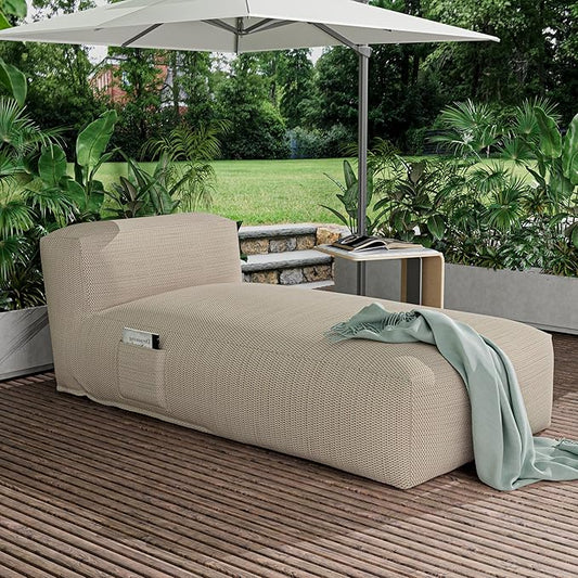 Outdoor Bean Bag Lounger Chair, Big Comfy Outdoor Daybed for Sunbathing and Tanning - Water-Resistant Patio Chaise and Pool Sun Lounger Furniture for Beach Deck (Spice Tan)