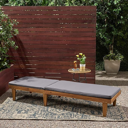 Great Deal Furniture Yvette Outdoor Acacia Wood Chaise Lounge and Cushion Set, Teak and Dark Gray, (309789)