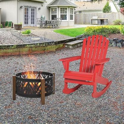 Outsunny Wooden Adirondack Rocking Chair Outdoor Lounge Chair Fire Pit Seating with Slatted Wooden Design, Fanned Back, & Classic Rustic Style for Patio, Backyard, Garden, Lawn, Red