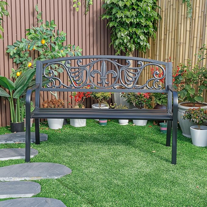 Hi-Line Gift Ltd. Sleek Black - Steel and Cast Iron Garden Bench in Timeless Black