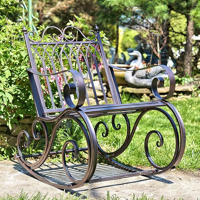 Zaer Ltd. Outdoor Metal Rocking Arm Chair/Bench (Arm Chair, Bronze)