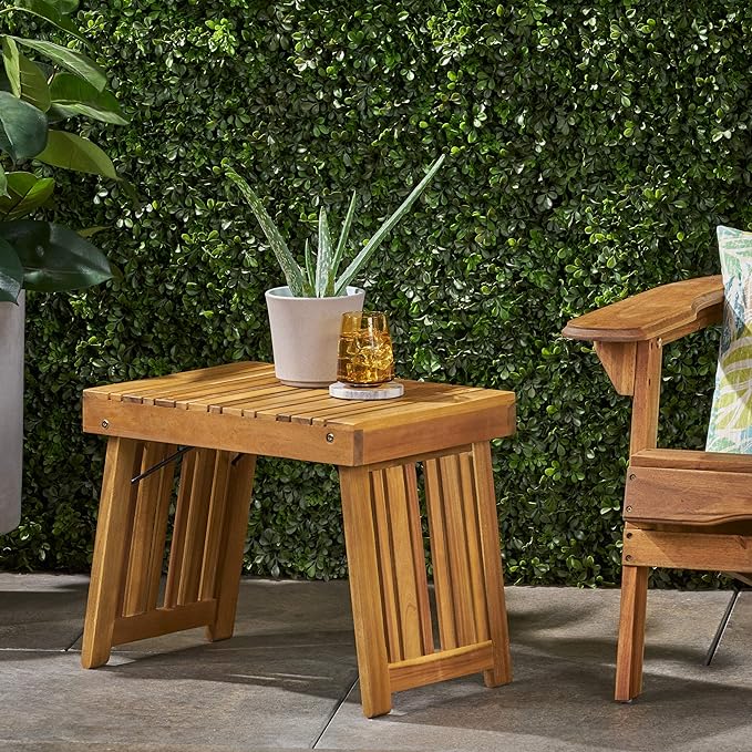 Christopher Knight Home Hilton Outdoor Acacia Wood Folding Side Table, Teak Finish - Photo 2