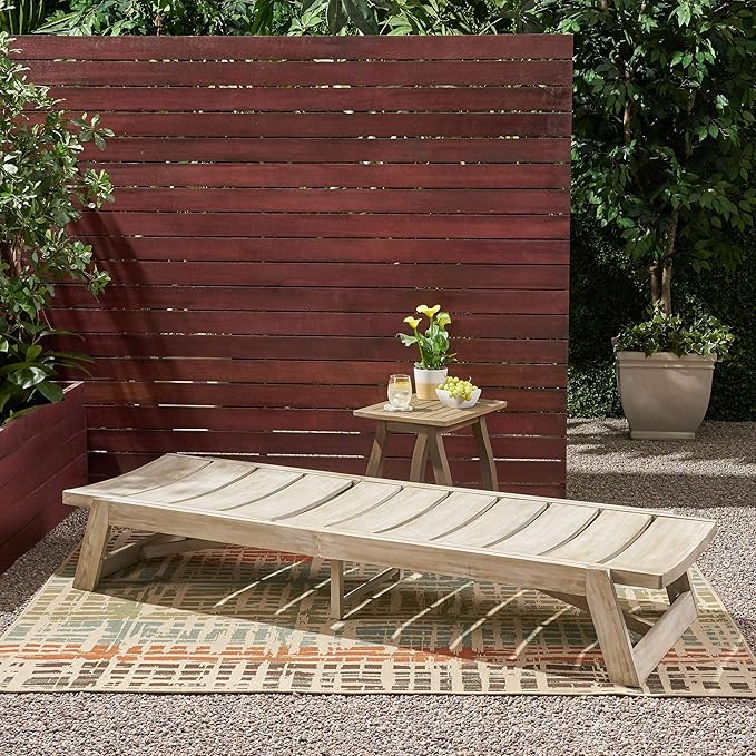 Great Deal Furniture GDFStudio Outdoor Acacia Wood Chaise 2 Piece Lounge
