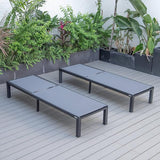 LeisureMod Marlin Aluminum Outdoor Chaise Lounge Chair (Set of 2) - Mesh Sling Fabric Seat Black Aluminum Frame Beach - Photo 3
