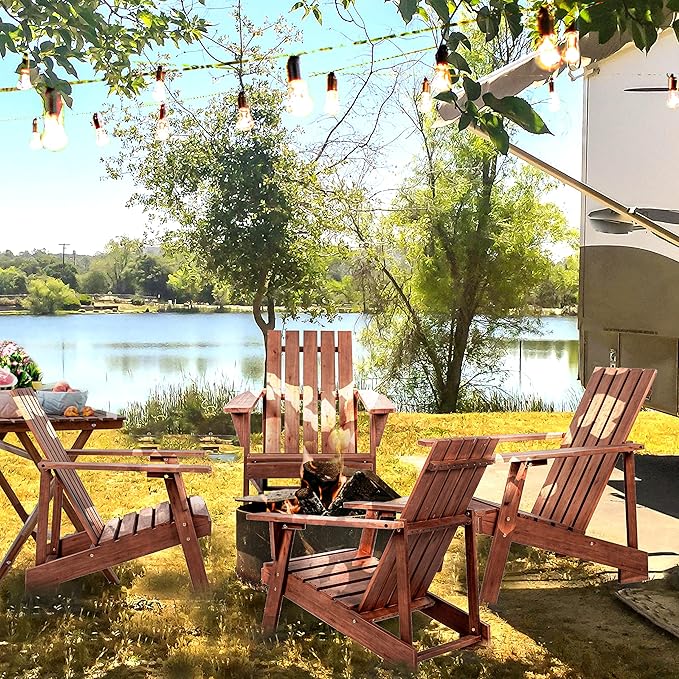 Eyely PTA1001C Spencer Outdoor Patio Modern Acacia Wood Adirondack Chair, Dark Brown for Mid-Century, Classic, Modern, Cottage, Farmhouse, Rustic