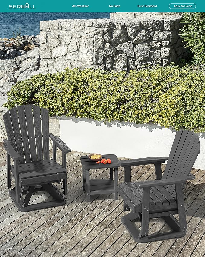 SERWALL Adirondack Swivel Glider Chair, HDPE Outdoor Glider Set of 2, All-Weather Glider Chair for Porch, Balcony - Photo 7