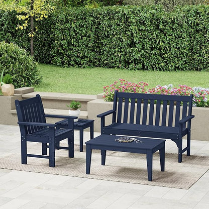 Costaelm Outdoor Dining Chairs with Arms Set of 2, Patio HDPE Garden Dining Table Chair, Poly Lumber Waterproof Restaurant Bistro Farmhouse Chairs for Outside Porch Backyard, Navy Blue