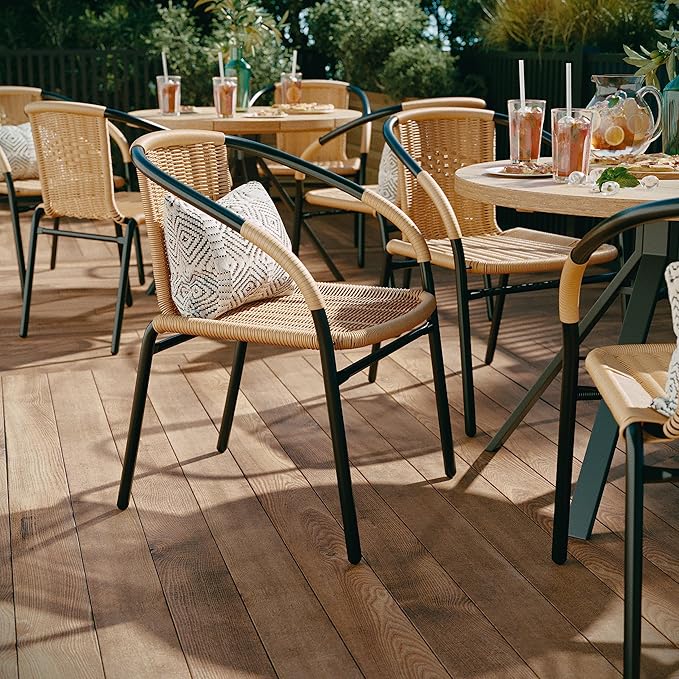 EMMA + OLIVER Set of 4 Modern Rattan Indoor/Outdoor Stack Chairs - Photo 4