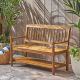 Great Deal Furniture Christopher Knight Home Cody Outdoor Acacia Wood Bench with Shelf, Teak Finish - Photo 5