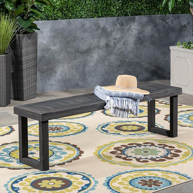 Christopher Knight Home Kemp Outdoor Acacia Wood Bench, Gray Finish, Sandblast Dark Grey
