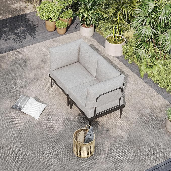 Sundale Outdoor 2 Pieces Metal Patio Furniture Set, Outdoor Sectional Sofa w/6 Inch Olefin Cushion - Photo 9