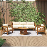Merax Outdoor 4-Piece Acacia Wood Conversation Set - Patio 3-Seat Loveseat Sofa w/Coushion - Photo 2