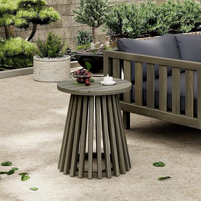 Merax Outdoor Acacia Wood Coffee Table 15.75" Round Patio Side Table for Backyard Lawn Balcony - Photo 6