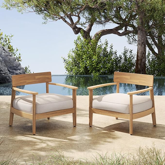 Christopher Knight Home Manny Acacia Wood Patio Accent Chair Set of 2, Wooden Lounge Chair Outdoor - Photo 3