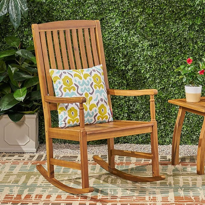 Acacia Wood Outdoor Patio Rocking Chairs with 250lbs Support, Smooth Porch Rocker for Deck Lawn Yard