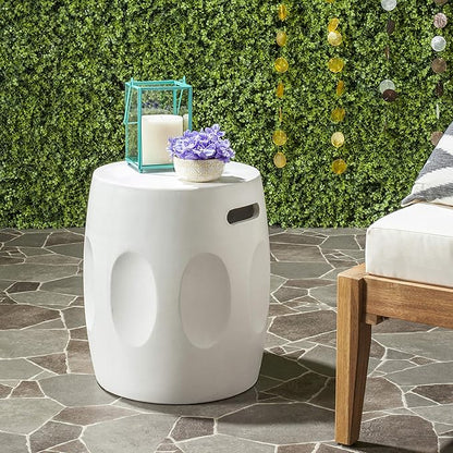 Safavieh Outdoor Collection Zuri Modern Concrete Ivory Round 17.7-inch Accent Table