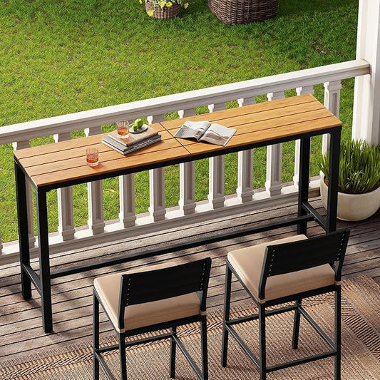 Crestlive Products Outdoor Bar Table, 63'' Rectangle Patio Counter Height Table High Pub (Brown)