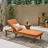 Christopher Knight Home Nadine Outdoor Acacia Wood Chaise Lounge and Cushion Set, Teak and Rust Orange - Photo 2
