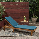 Great Deal Furniture Yvette Outdoor Acacia Wood Chaise Lounge and Cushion Set, Teak and Blue,309787 - Photo 4