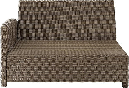 Crosley Furniture Bradenton Outdoor Sectional Left Side Loveseat, 2-Person Wicker Patio Couch for Deck, Brown with Sand Cushions