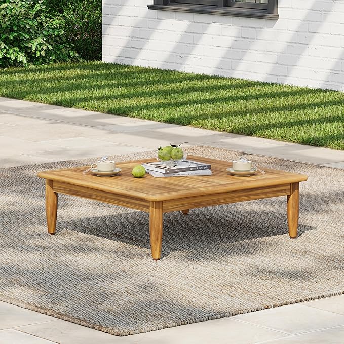 Christopher Knight Home Dessa Outdoor Coffee Table for Patio Furniture Set, Acacia Wood Side Table with Slats Panel Support Tabletop, Square Patio Table for Poolside Balcony Garden, Teak
