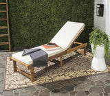 SAFAVIEH Outdoor Collection Inglewood Natural Solid Wood/Beige Cushion Adjustable Chaise Lounge Chair (PAT6723A) - Photo 2