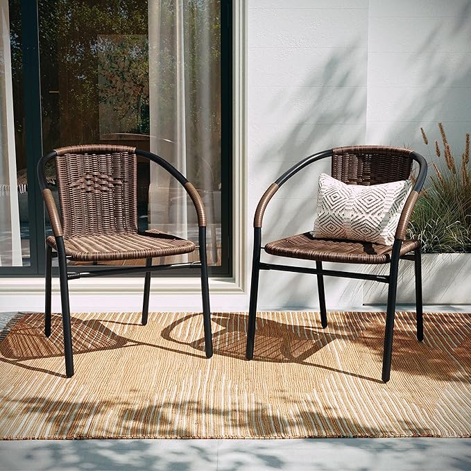EMMA + OLIVER Set of 4 Modern Rattan Indoor/Outdoor Stack Chairs - Photo 6