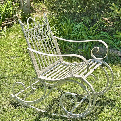 Zaer Ltd. Outdoor Metal Rocking Arm Chair/Bench (Arm Chair, Antique White)