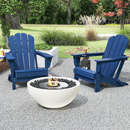 Domi Folding Adirondack Chairs Set of 2, HDPE All-Weather Outdoor Chairs with Cup Holder, Wooden Textured Fire Pit Chairs for Backyard, Patio, Poolside & Deck, Navy Blue