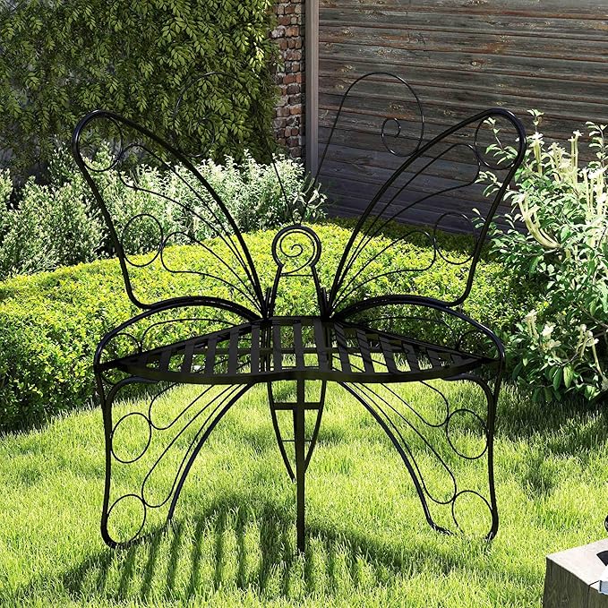 Modern Butterfly Cast Metal Garden Bench Outdoor Bench Patio Seat Park Bench Outdoor Seating for Garden Yard Park Entryway Easy to Assemble and Move 37''×18.9''×42.52''