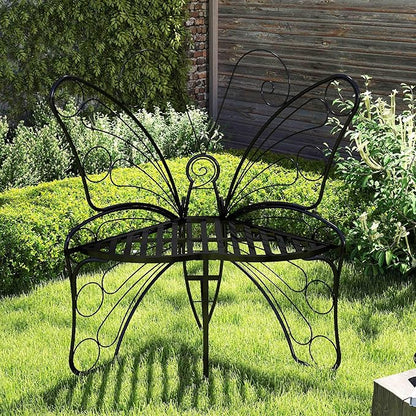 Modern Butterfly Cast Metal Garden Bench Outdoor Bench Patio Seat Park Bench Outdoor Seating for Garden Yard Park Entryway Easy to Assemble and Move 37''×18.9''×42.52''