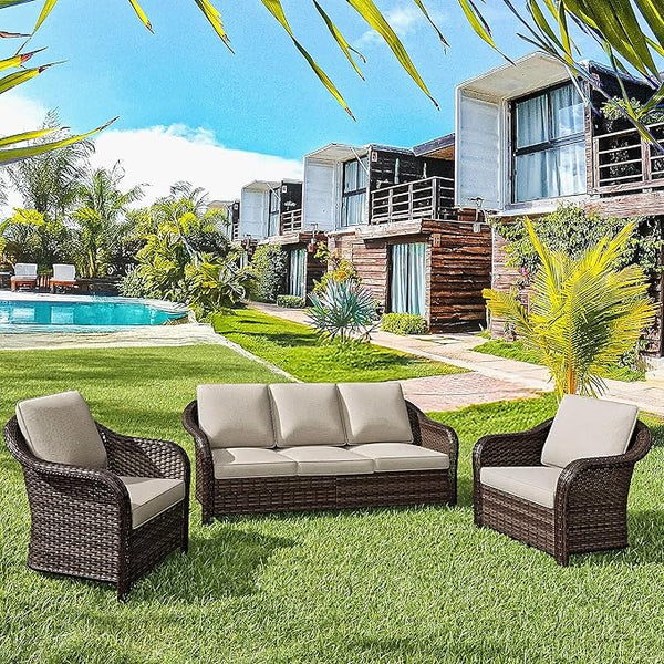 3 Pieces Outdoor Patio Conversation Set, 78" Couch, 2 Chairs - Photo 1