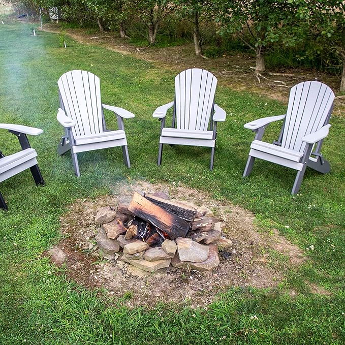 Furniture Barn USA Poly Folding Adirondack Chair, Light Gray and Gray