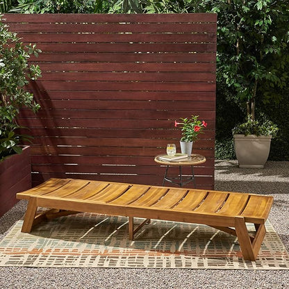 Great Deal Furniture Lillian Outdoor Wood and Iron Chaise Lounge, Teak and Yellow, (309813)