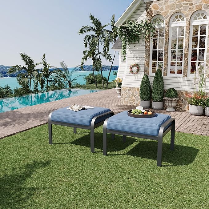 HOMREST Metal Outdoor Ottoman, 2-Piece Aluminum Footstool w/Removable Cushion - Photo 2