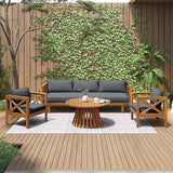 Merax Outdoor 4-Piece Acacia Wood Conversation Set - Patio 3-Seat Loveseat Sofa w/Coushion - Photo 2