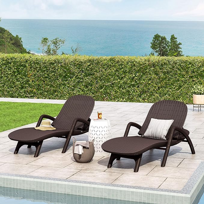 Christopher Knight Home Blanche Outdoor Faux Wicker Chaise Lounges (Set of 2), Dark Brown